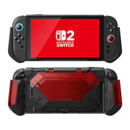 i-Blason - Nintendo Switch 2 Matrix Case | Rugged TPU, Foldable Joy-Con Holder, Game Storage, Dockable, Non-Slip Grip - Metallic Red
