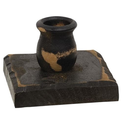 BreeBe - Distressed Wooden Square Taper Holder - Black