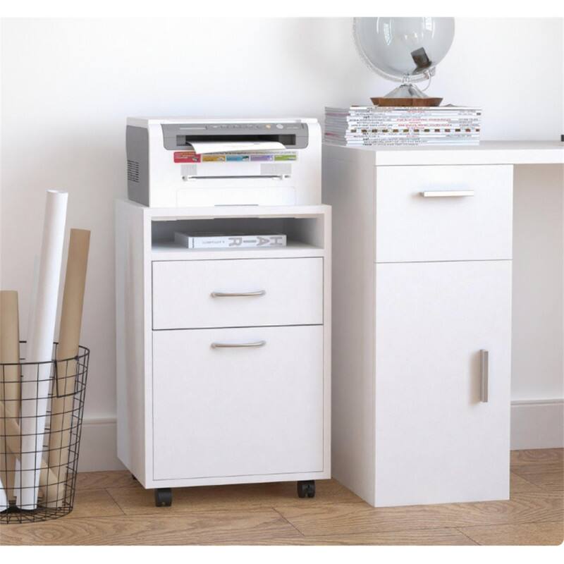 Alt View 1. HTUTWOO - 13.8"W Mobile File Storage Cabinet with Drawer - Metal Printer Stand on Wheels, Lockable Casters, Under Desk Organizer - White.