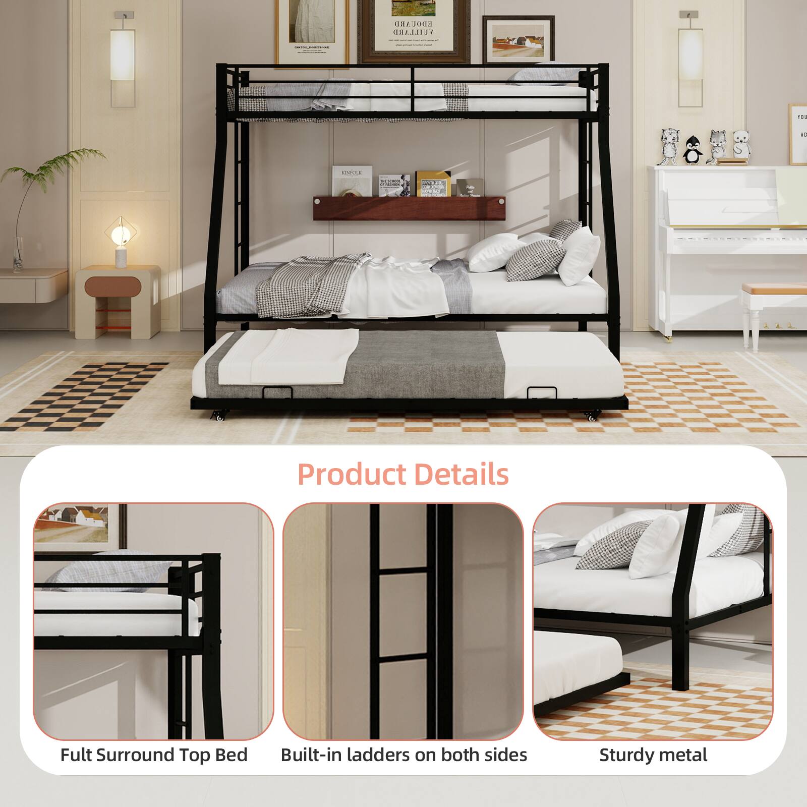 EDOLARD LILLARD

Product Details

- Fult Surround Top Bed
- Built-in ladders on both sides
- Sturdy metal