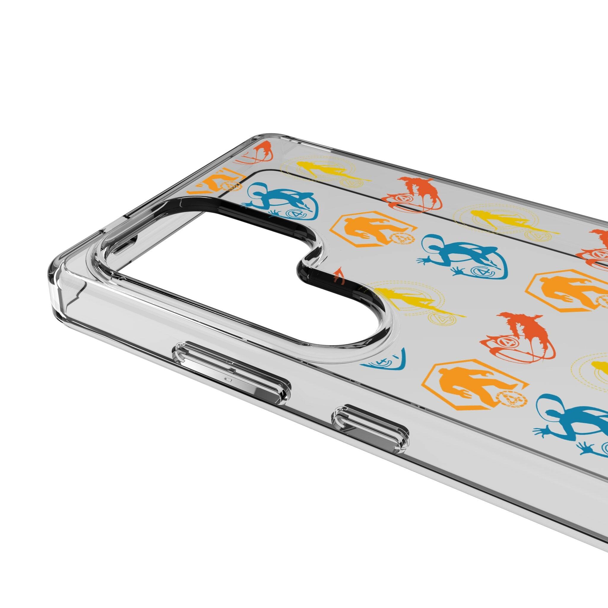 Left. Keyscaper - Marvel Pattern 2 Clear Phone Case - Samsung Galaxy S25 Plus - Fantastic Four.