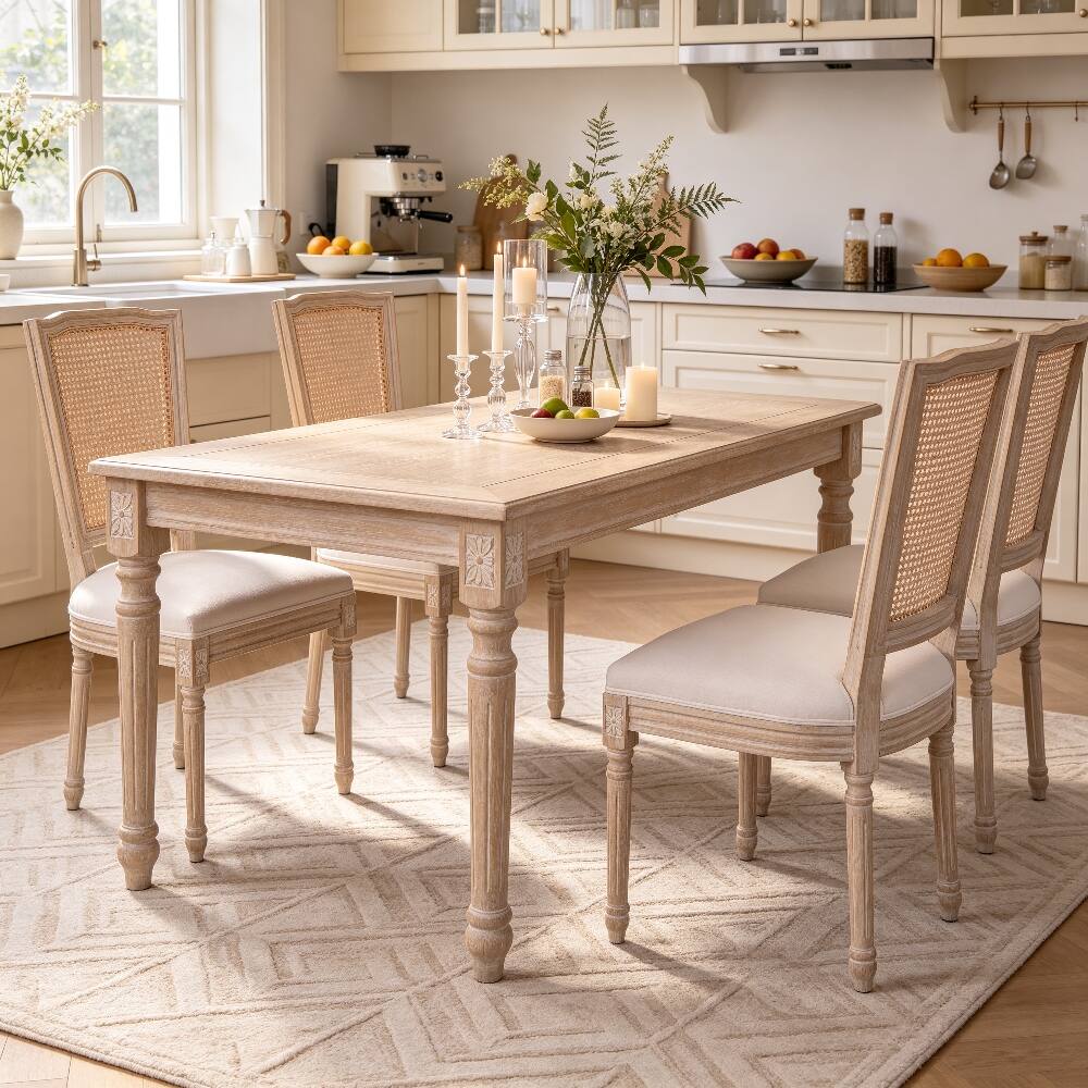 Left. Loheer - Loheer French Country Dining Chairs Set of 2 Rattan Back Beige - Beige.