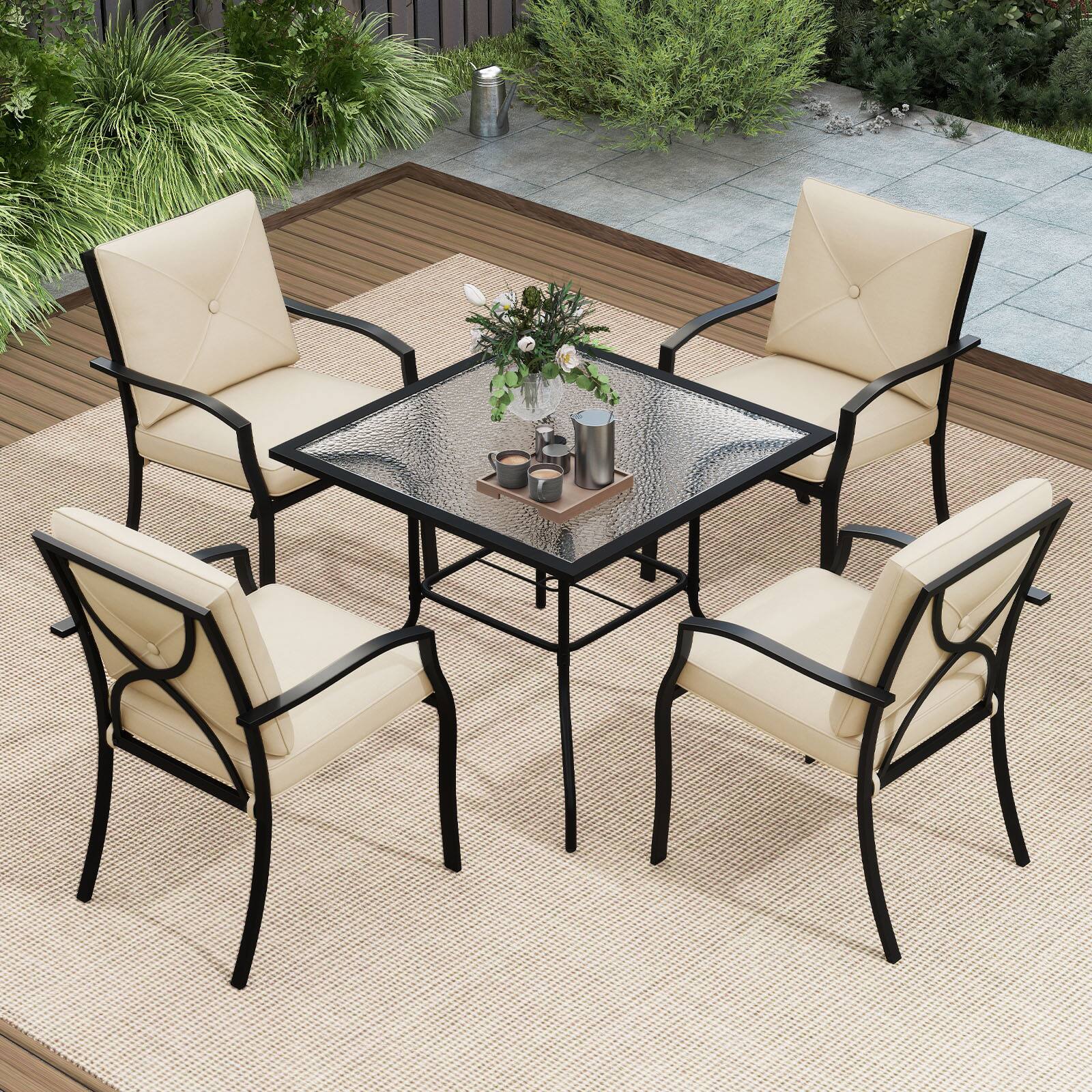Alt View 4. Gymax - Gymax Outdoor Patio Dining Chair Set of 4 Stackable Garden Chairs with Metal Frame - Beige.
