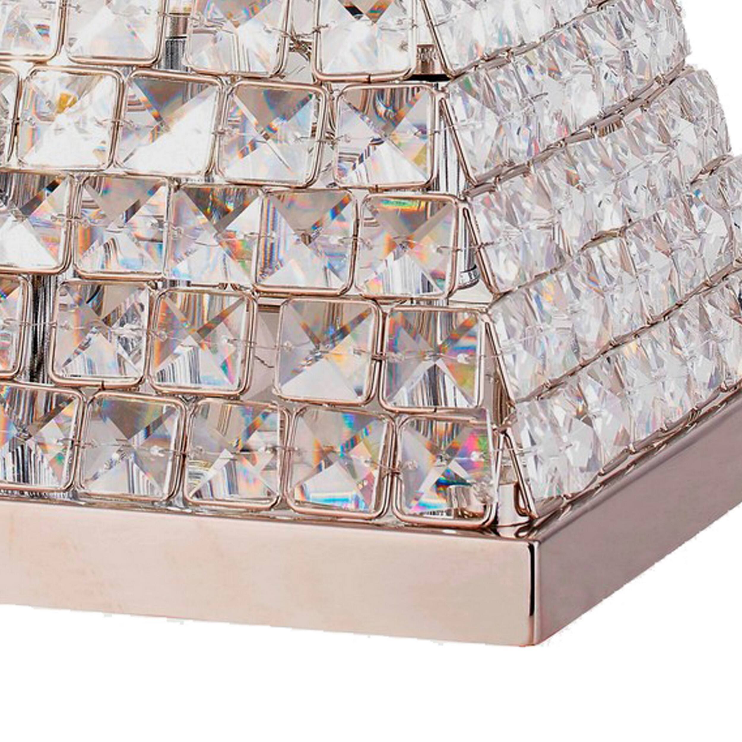 Back. Manhattan Lane - 14 Inch Table Lamp, Crystal Pyramid Shaped Frame, Stone Studded - Nickel.