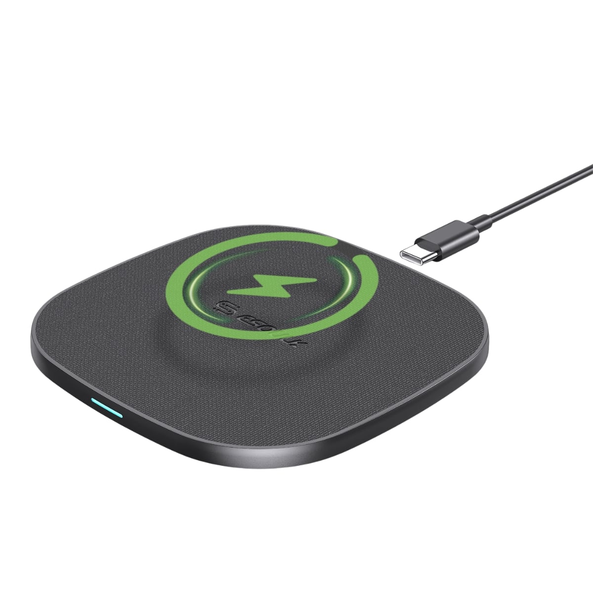 Front. Esoulk - 15W Qi Slim Wireless Charger Pad with USB-C Cable for iPhone 17e 17 16 15 Samsung S26 S25 - Black.