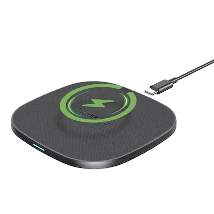 Front. Esoulk - 15W Qi Slim Wireless Charger Pad with USB-C Cable for iPhone 17e 17 16 15 Samsung S26 S25 - Black.