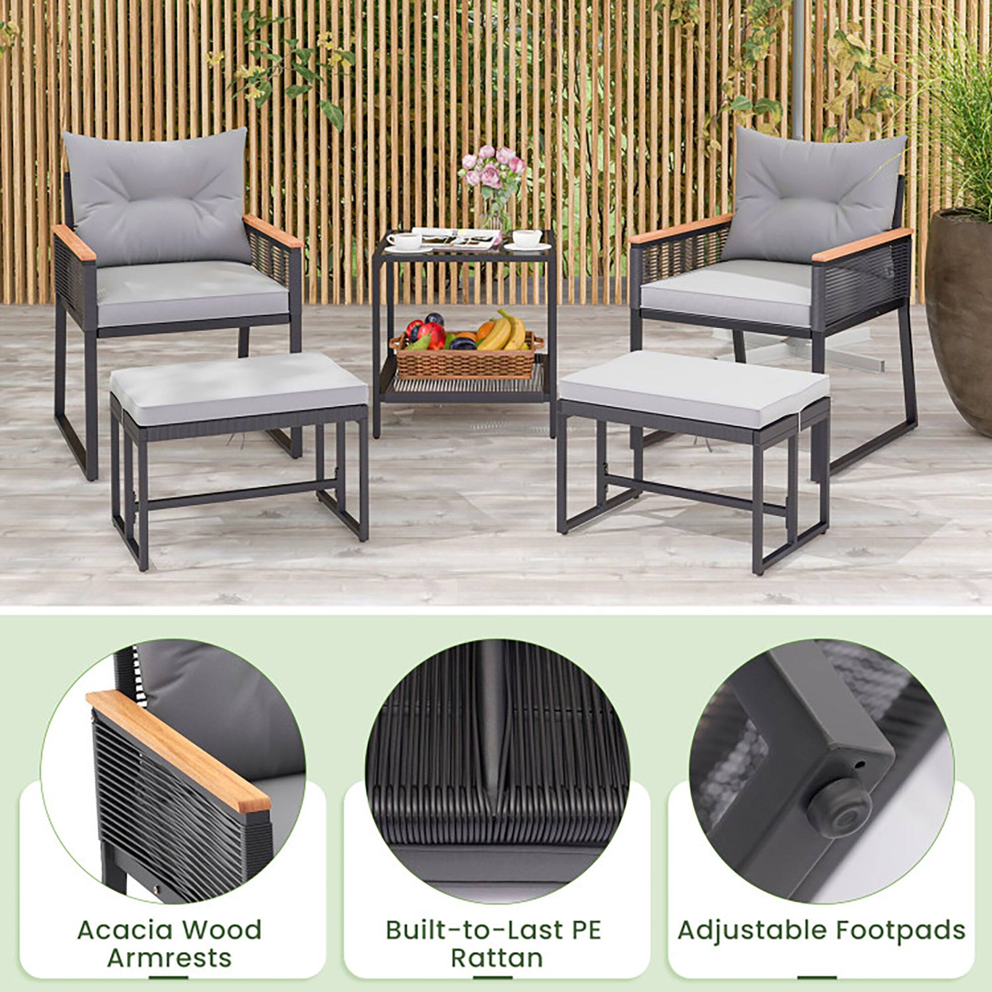 Acacia Wood Armrests  
Built-to-Last PE Rattan  
Adjustable Footpads