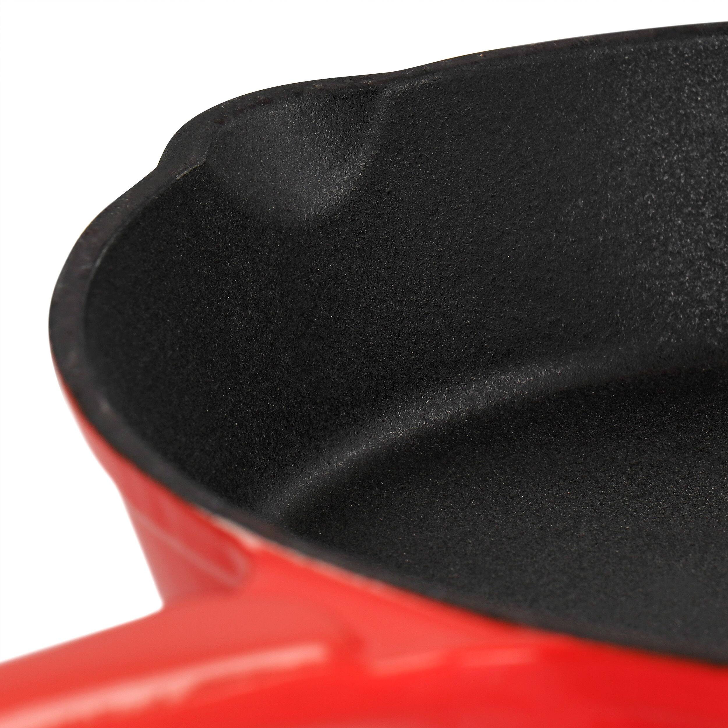 Alt View 4. Mega Chef - MegaChef Enameled Round 8 Inch PreSeasoned Cast Iron Frying Pan in Red - Red.
