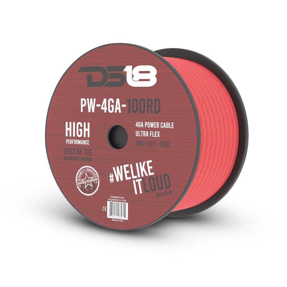 DE18 PW-4GA-100RD  
4GA POWER CABLE  
HIGH ULTRA FLEX PERFORMANCE 100 FEET - RED  
SPECS BY THE AMERICAN STANDARD  
#WELIKE ITLOUD  
DESIGNED AND ENGINEERED IN USA  
CE  
MADE IN PRC