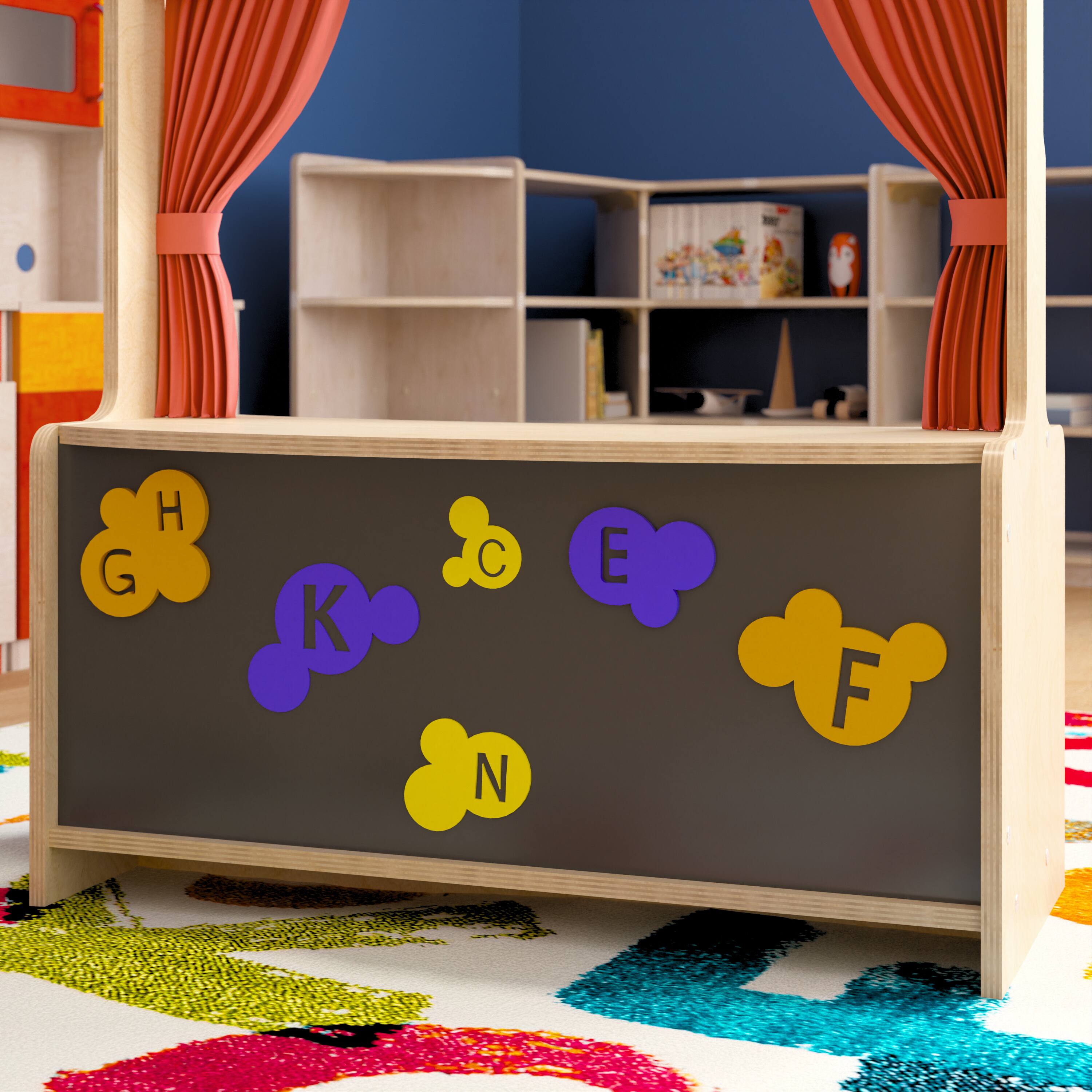 Alt View 2. Flash Furniture - Bright Beginnings Wooden Puppet Theater with Removable Curtains and Bottom Magnetic Chalkboard, Natural - Natural.