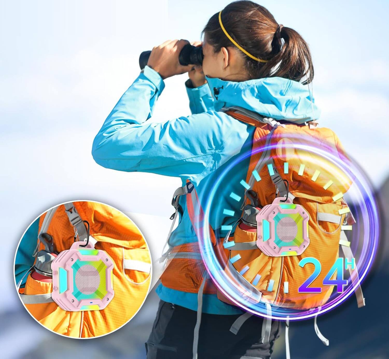 Alt View 2. FINEAK - Waterproof Bluetooth Speaker-Portable Sound for Shower & Outdoor Fun - Pink.