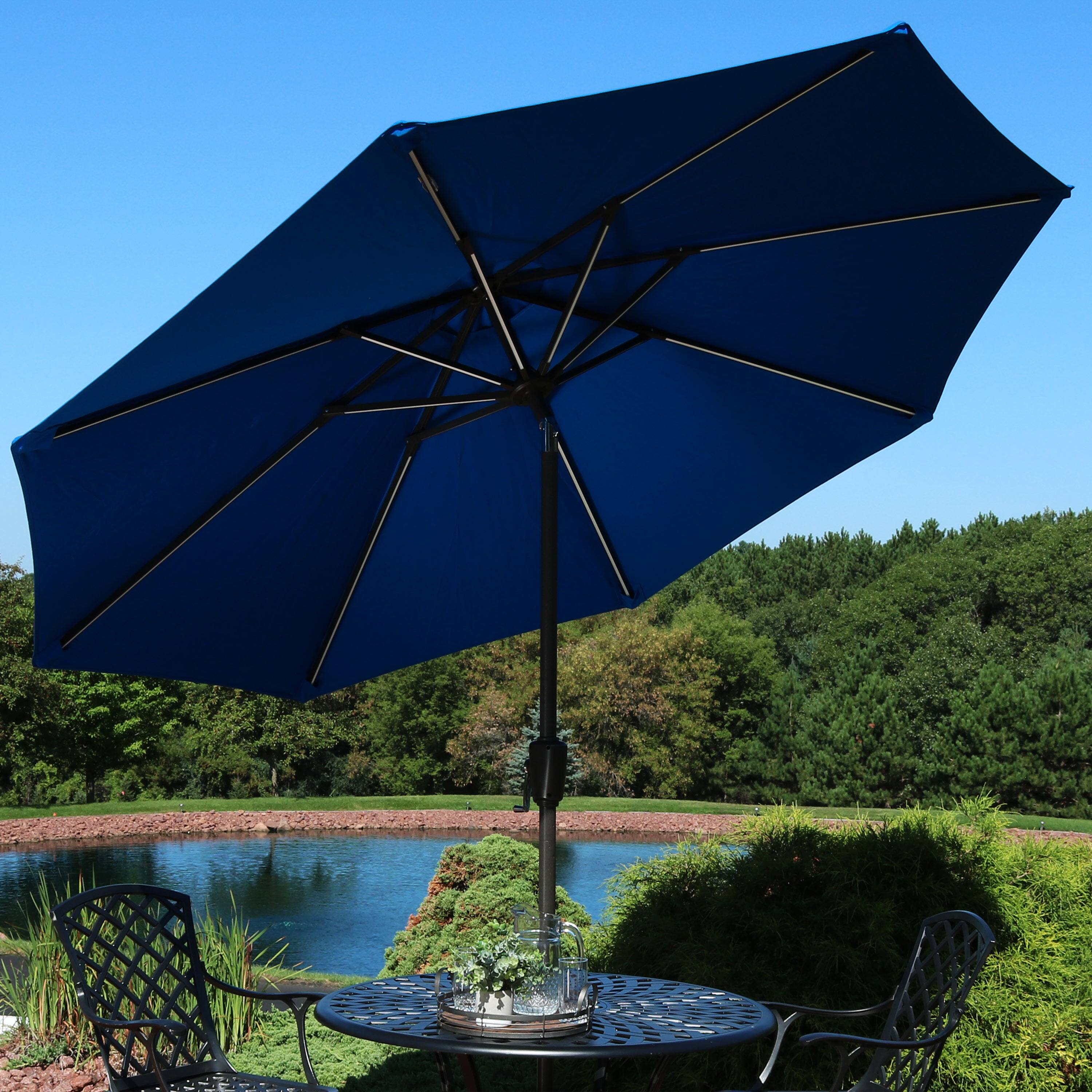 Alt View 4. Sunnydaze - 9 ft Solar Sunbrella Patio Umbrella with Tilt - Pacific Blue.