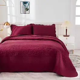 MarCielo - 2/3 Piece 100% Cotton Oversized Bedspread Lightweight Quilt Set - Wine Burgundy