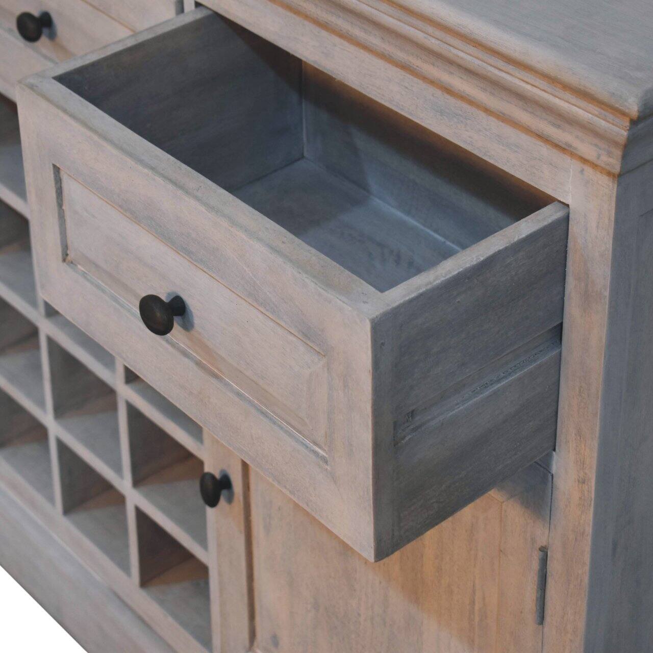 Alt View 4. Artisan Furniture - Artisan Furniture Solid Wood Acid Wash Wine Storage Unit, 3 Drawers, 2 Doors, Acid Wash Color - Acid Wash.