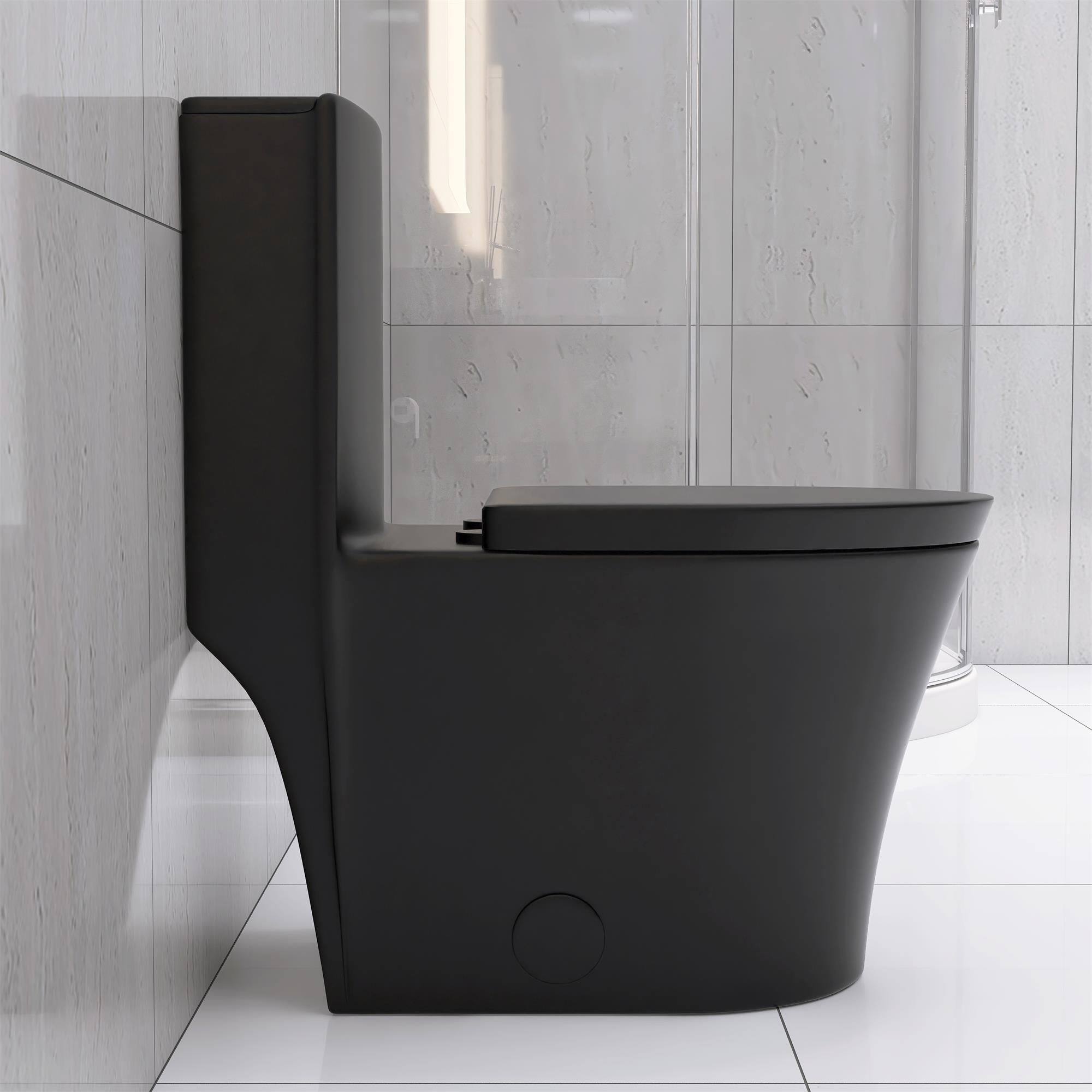 Alt View 3. Boyel Living - Matte Black Elongated One Piece Toilet Dual Flush 1116 GPF Map 1000g Comfort Design Ultra Quiet Easy Clean - Black.