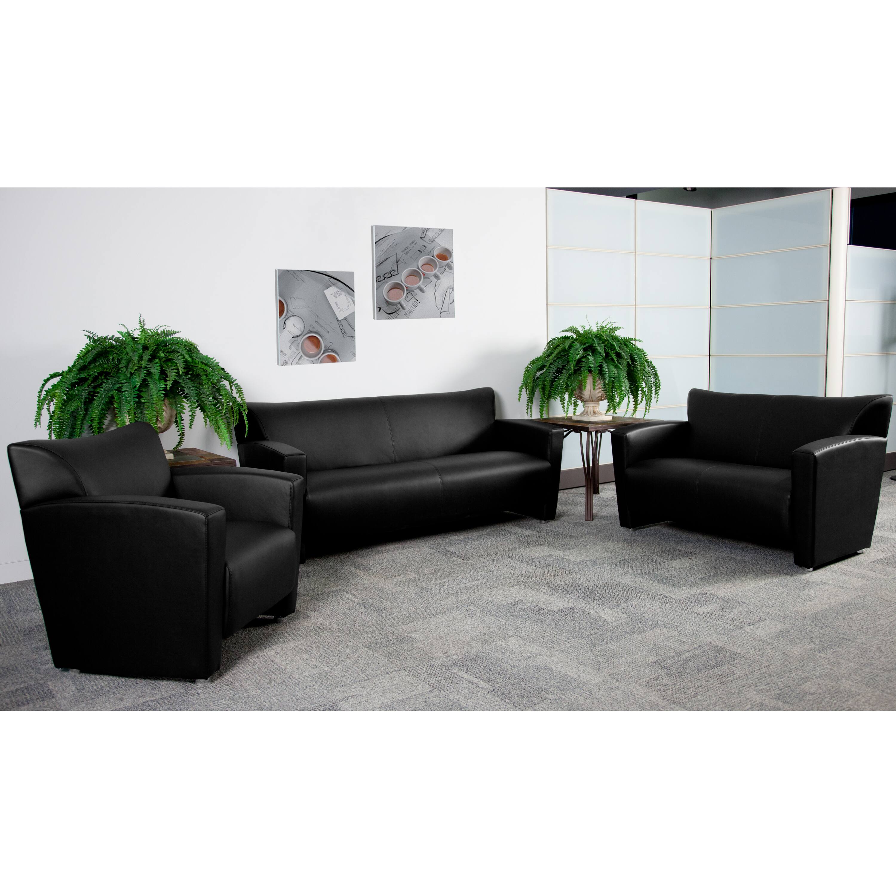 Alt View 1. Emma + Oliver - LeatherSoft Reception/Living Room Chair with Extended Panel Arms - Black.