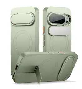 SURITCH - Phone Case for Google Pixel 9/9 Pro, Compatible with MagSafe, Protective Cover with Camera Cover & Adjustable Kickstand - Khaki Green