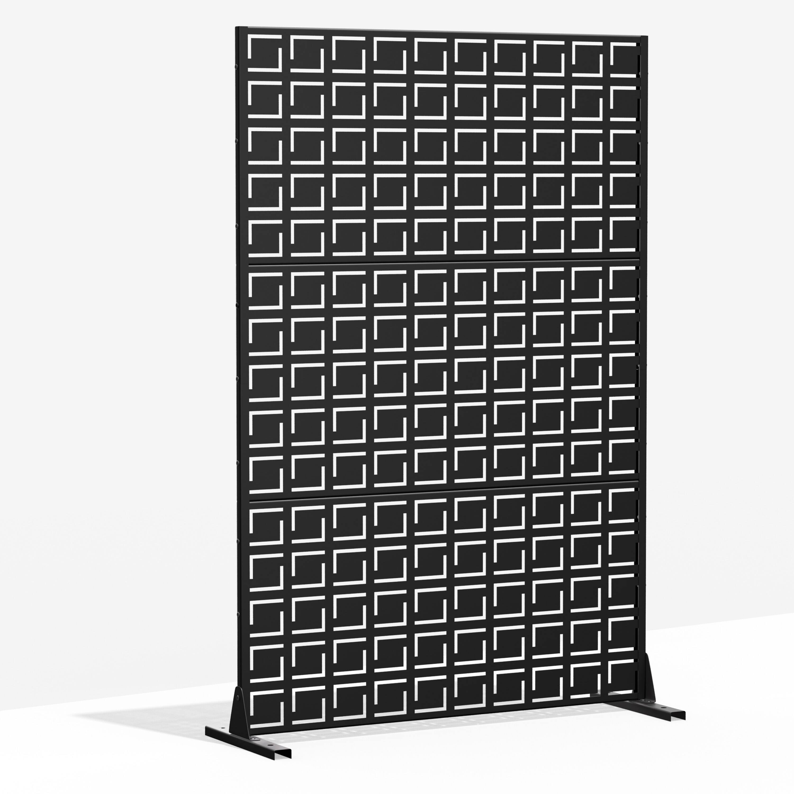 Angle. PexFix - 72 in. x 47 in. Frederick Pattern Metal Outdoor Privacy Screen & Panels, Freestanding Garden Divider Fence - Black.