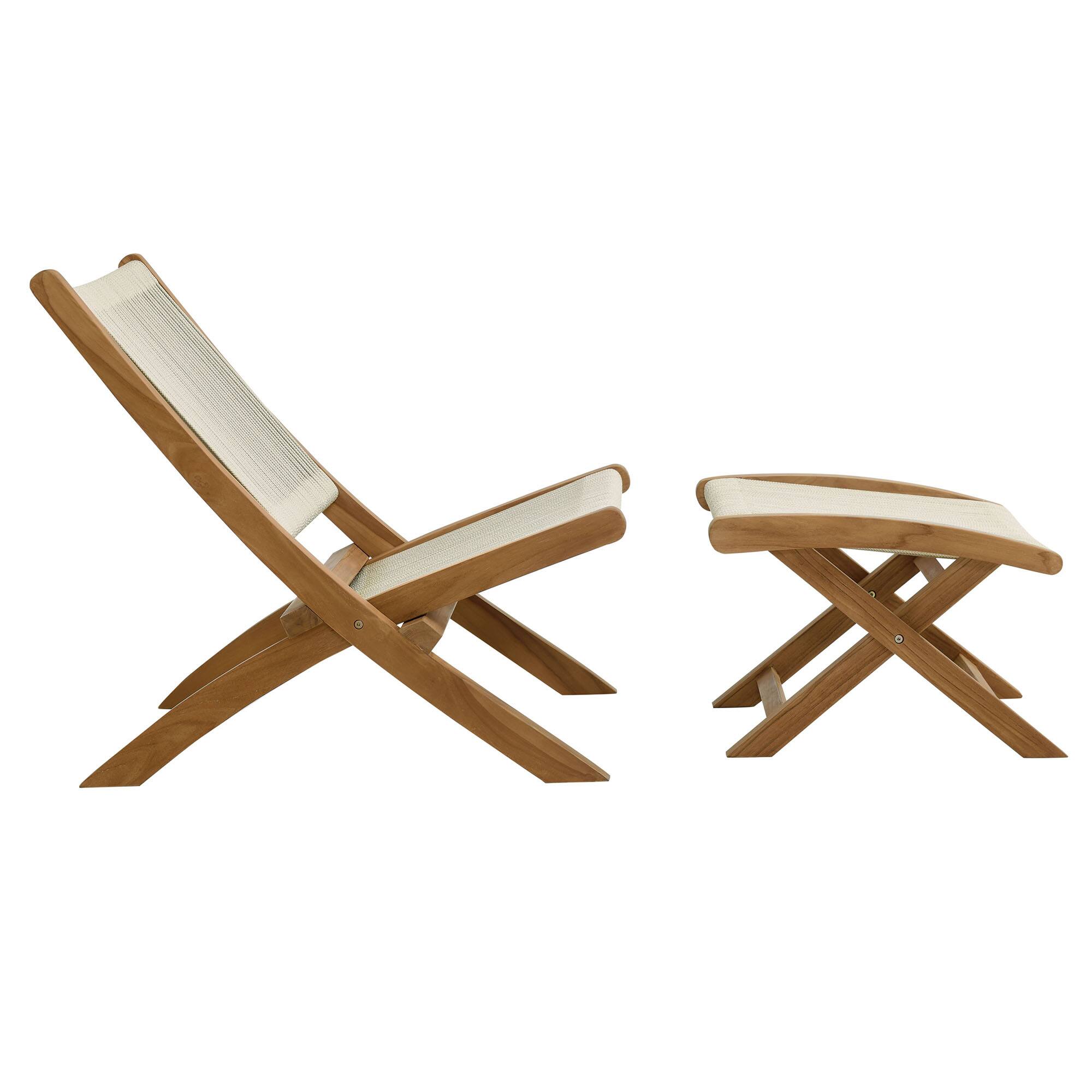 Alt View 6. Modway - Vienna 2-Piece Outdoor Patio Teak and Rope Folding Accent Lounge Chair and Ottoman Set by Modway - Natural Natural.