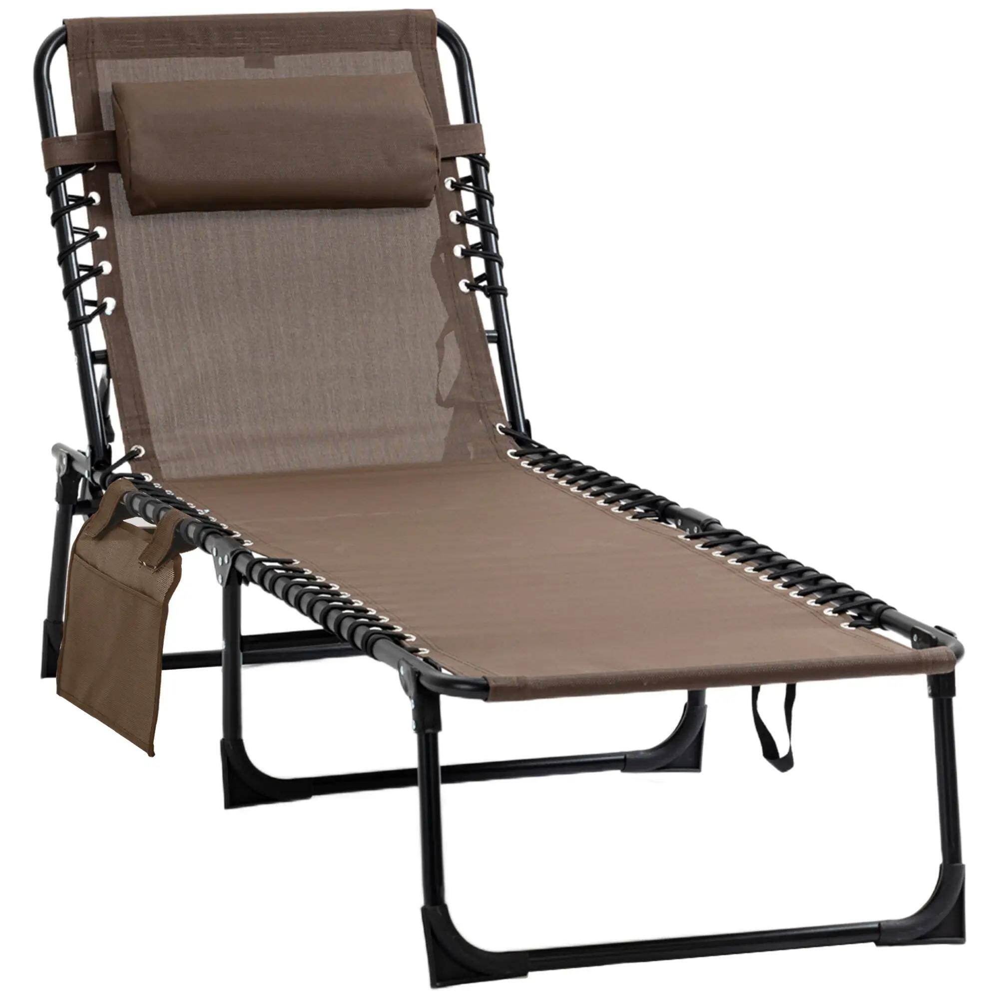 Angle. Resenkos - Resenkos Reclining Chaise Lounge Chair, Portable Sun Lounger, Folding Camping Cot With Adjustable Backrest, Brown - Brown.