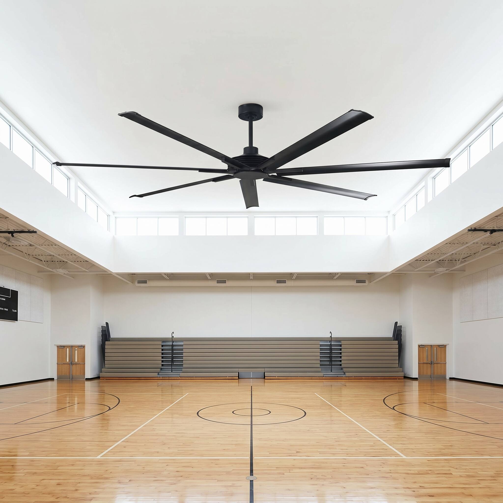 Angle. Parrot Uncle - 120-inch Black Industrial Extra Large Commercial HVLS LED Ceiling Fan with 8 Aluminum Blades and Remote Control - Black.