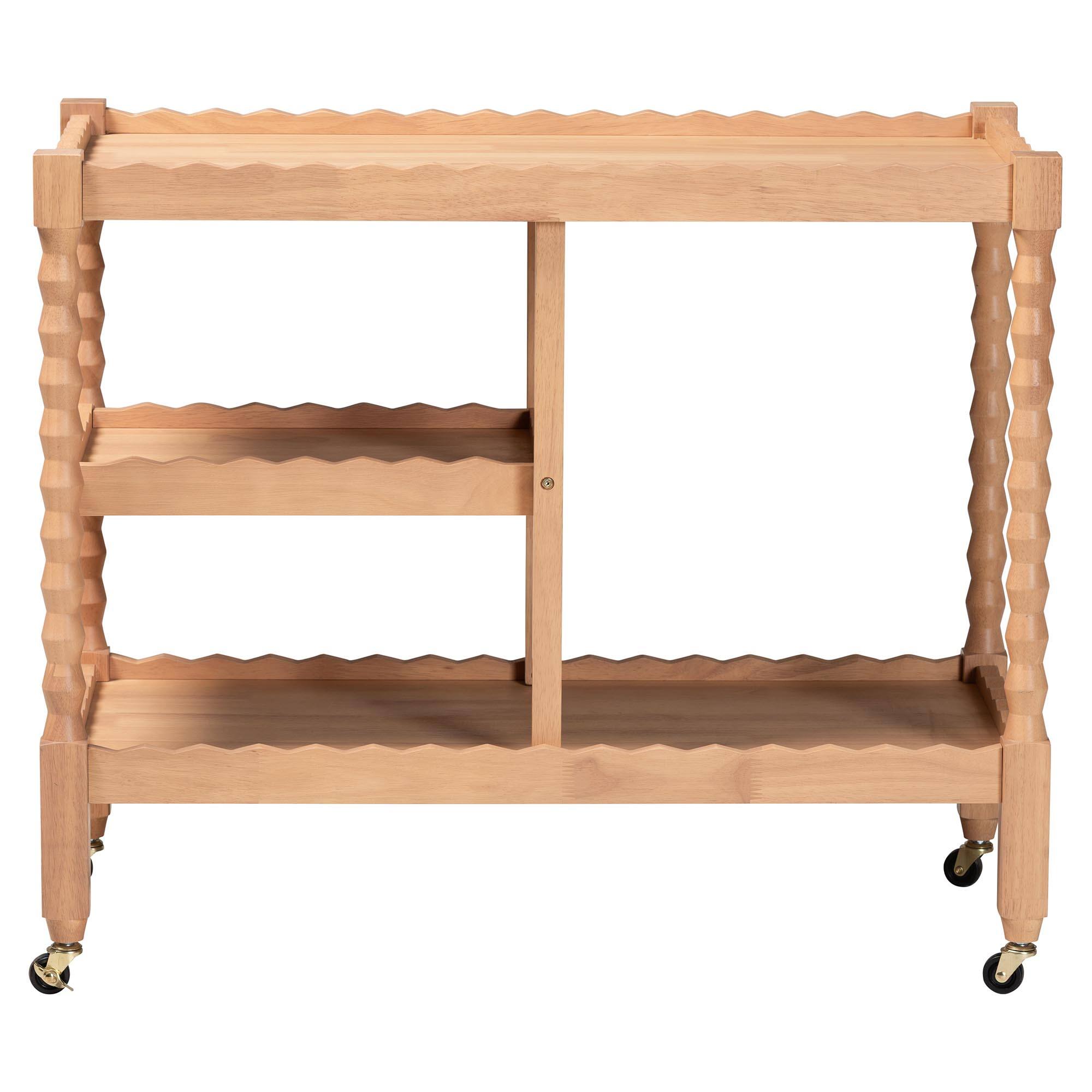 Angle. Baxton Studio - Seamus 3-Tier Book Cart with Bobbin Frame - Beech Brown.