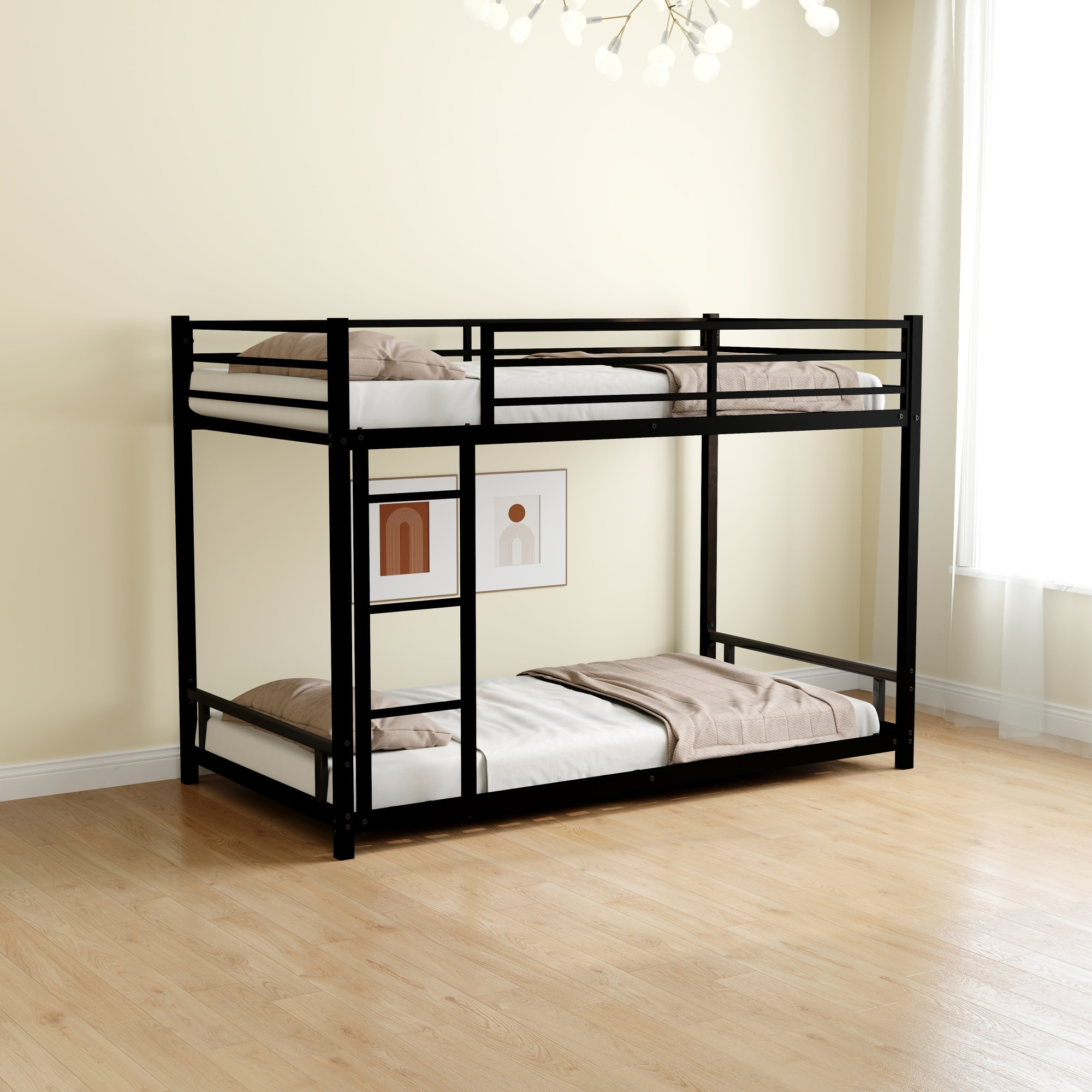 Front. GOODSILO - Sturdy Twin over Twin Metal Bunk Bed with Safety Guardrail and Convertible Design for Space-Saving Bedroom Solutions - Black.