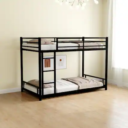 Front. GOODSILO - Sturdy Twin over Twin Metal Bunk Bed with Safety Guardrail and Convertible Design for Space-Saving Bedroom Solutions - Black.