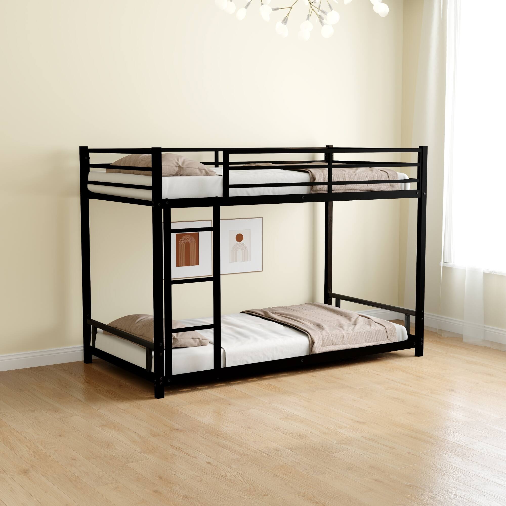 Front. GOODSILO - Sturdy Twin over Twin Metal Bunk Bed with Safety Guardrail and Convertible Design for Space-Saving Bedroom Solutions - Black.