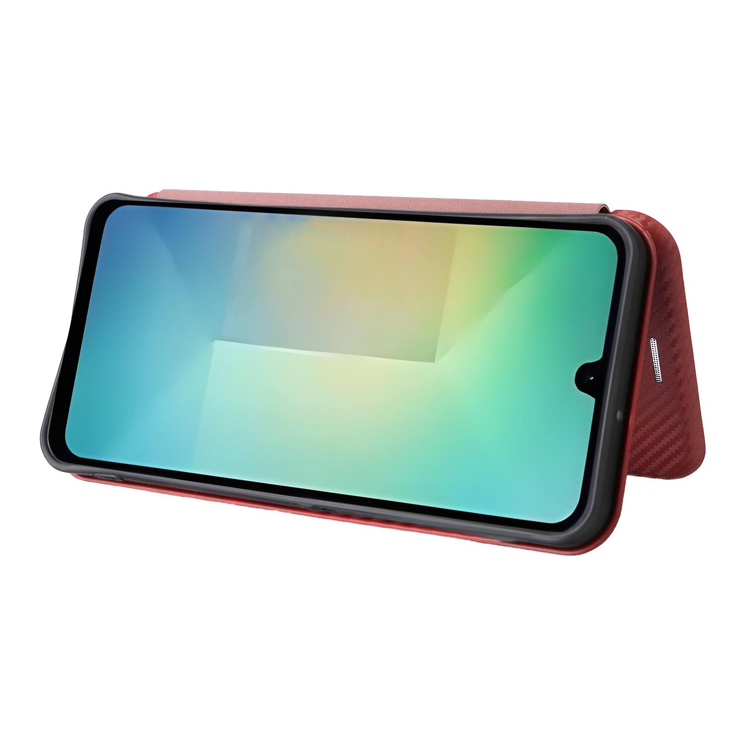 Alt View 3. Dteck - Carbon Fiber Texture Folio Phone Case for Samsung Galaxy A26 5G,PU Leather Magnetic Closure Hidden Card Slot Flip Cover - Brown.
