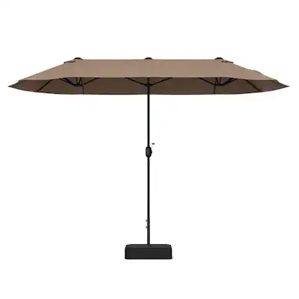Front. Kadyn - 13FT Double-sided Patio Twin Table Umbrella with Crank Handle-Tan, Patio Offset Umbrella with Easy Tilt Adjustment.