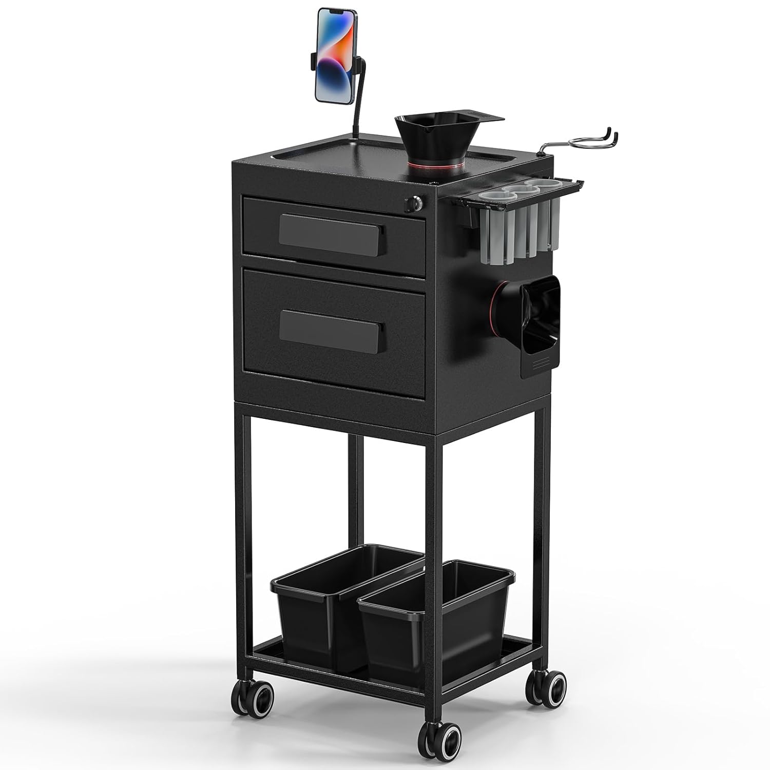 Left. Winado - Salon Trolley Cart Hair Stylist Station Metal Cart with Drawers & 2 Magnetic Bowls for Barber Shops, Beauty Salons, Spas - Black.