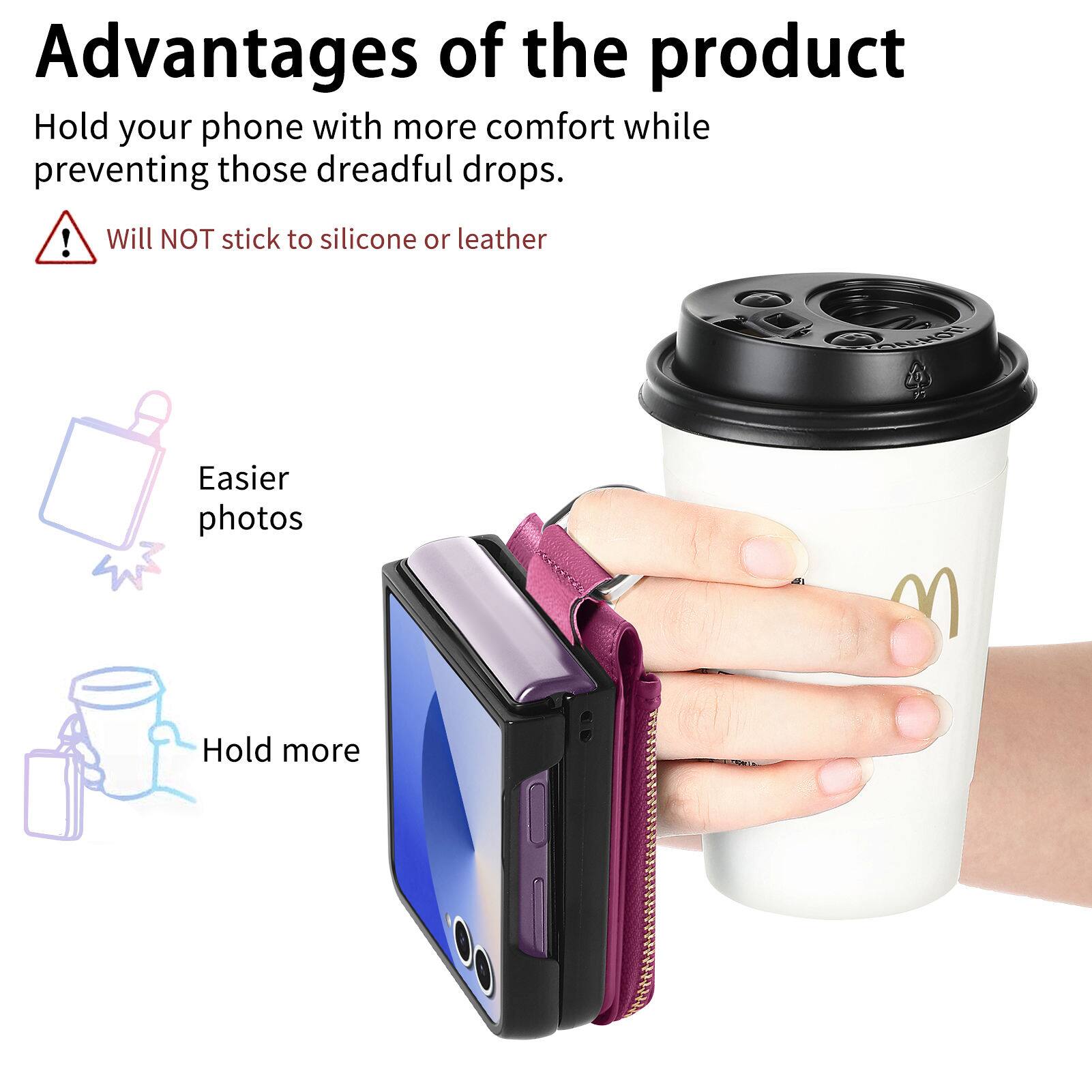 Advantages of the product

Hold your phone with more comfort while preventing those dreadful drops.

Will NOT stick to silicone or leather

Easier photos

Hold more