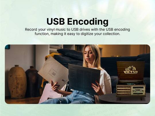USB Encoding  
Record your vinyl music to USB drives with the USB encoding function, making it easy to digitize your collection.