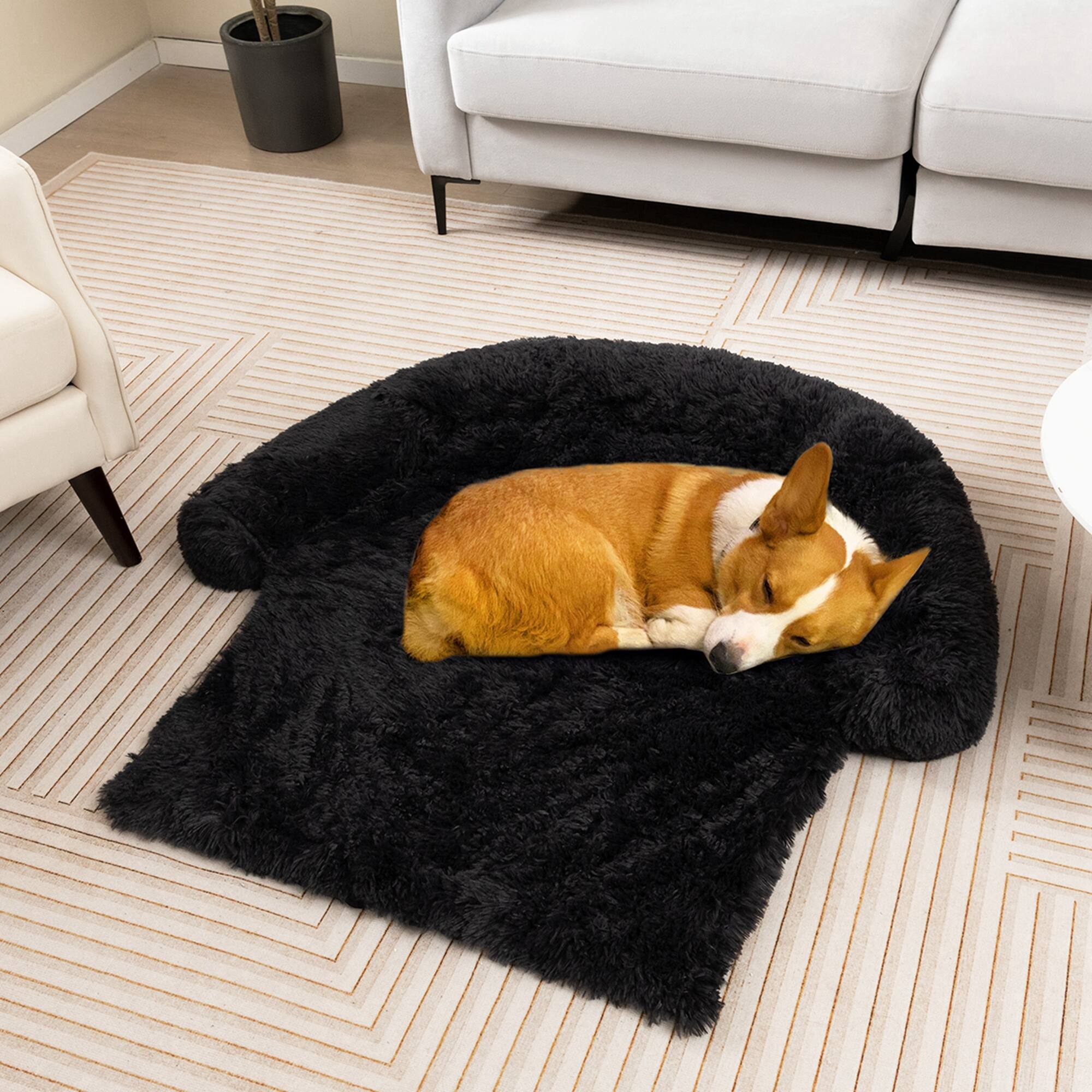 Alt View 4. Costway - Costway Plush Calming Dog Couch Bed with Anti-Slip Bottom Plush Mat for Small Dogs & Cats - Black.