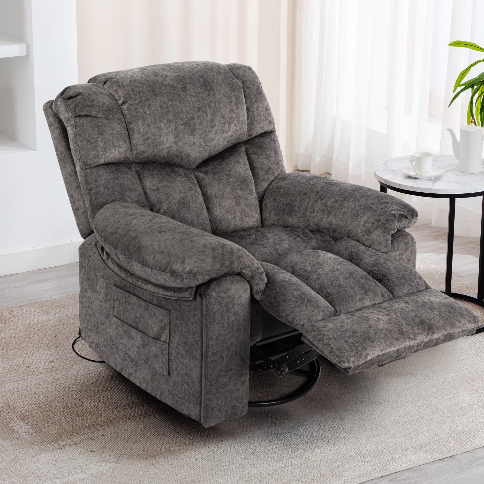 Alt View 6. APRILSOUL - Swivel and Rocking Recliner Chair Massage Heating Bonded Leather Sofa - Gray.
