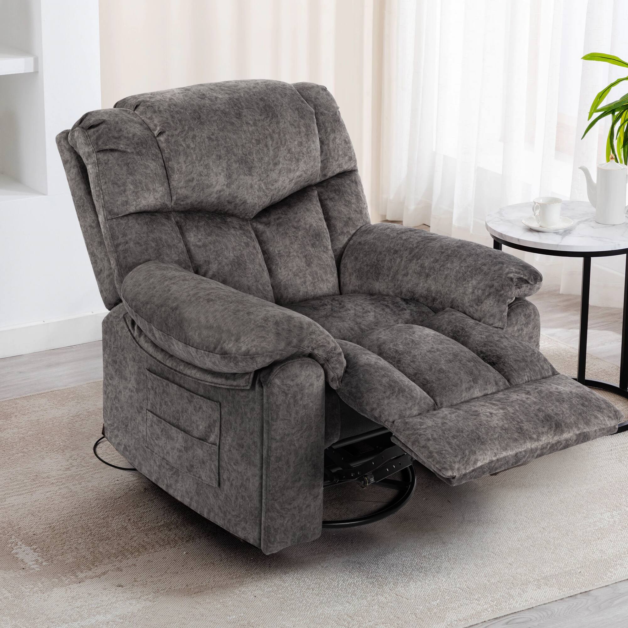Alt View 6. APRILSOUL - Swivel and Rocking Recliner Chair Massage Heating Bonded Leather Sofa - Gray.
