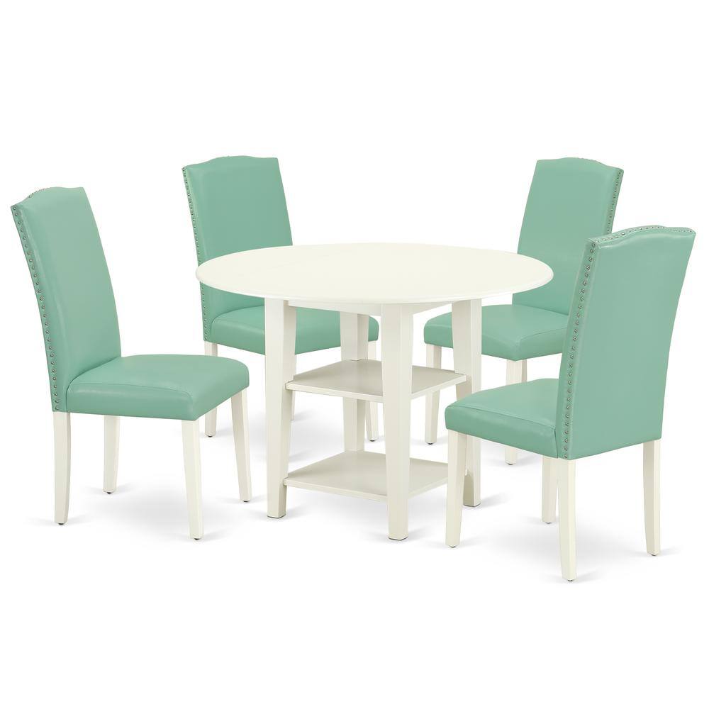Back. East West Furniture - Dining Room Set Linen White - Brown.