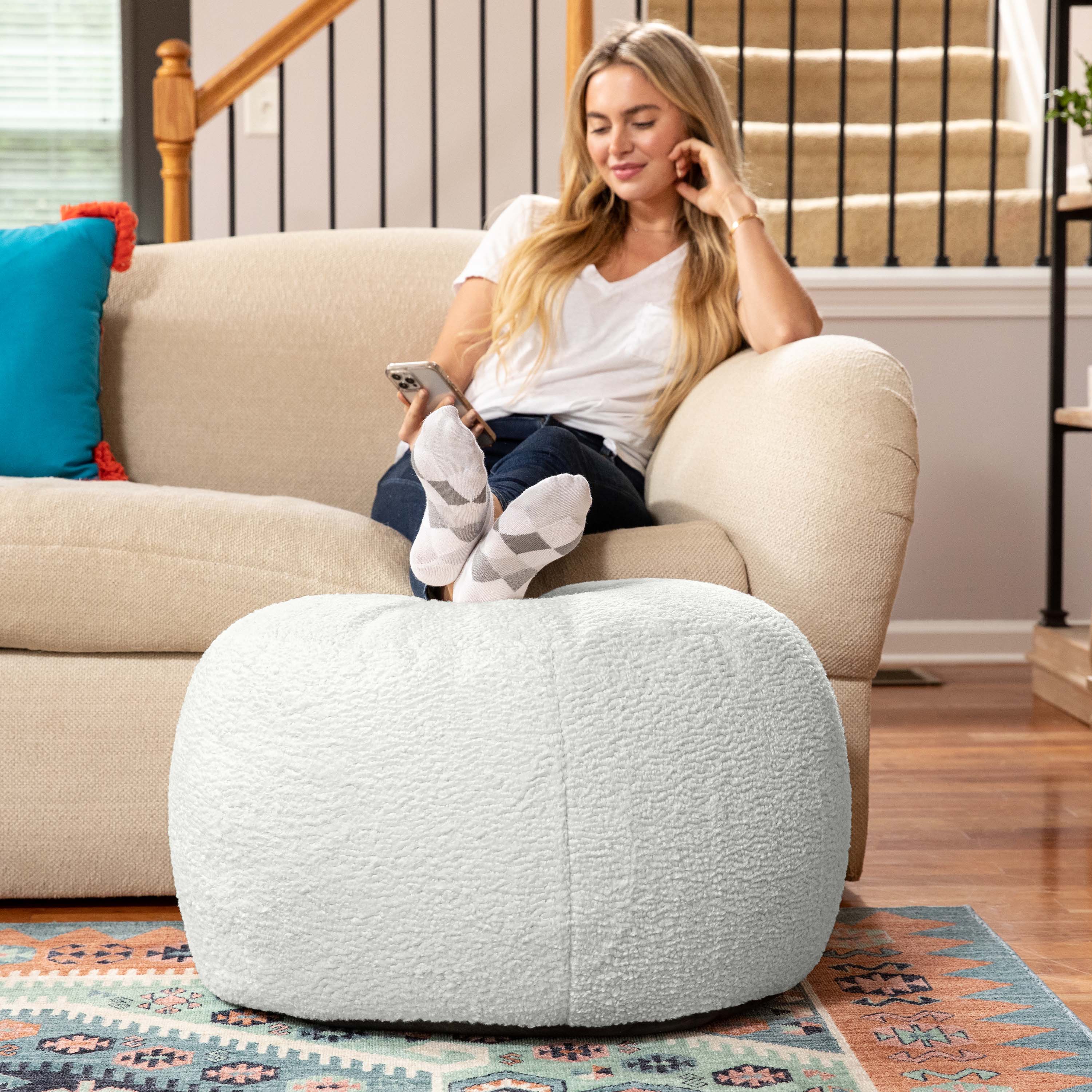 Alt View 3. Jaxx - Jaxx Ellis Ottoman Shearling Faux-Lamb Plush Pouf for Modern Interior Design, Large, Cloud - Cloud.