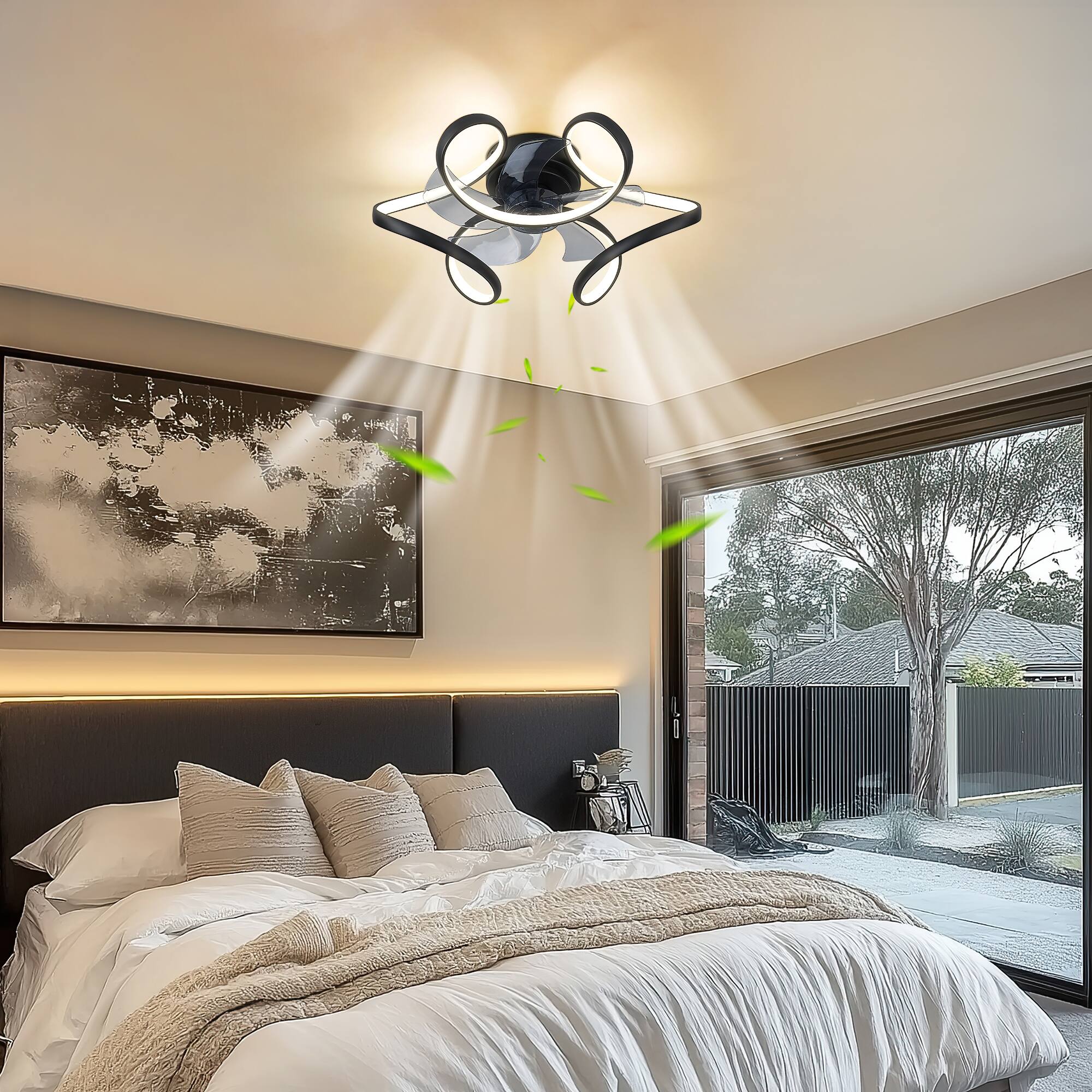 Alt View 3. JAZAVA - 20-Inch Indoor Black Low Profile Reversible Ceiling Fan with LED Light, Quiet ABS Blades,dimmable brightness - Black.