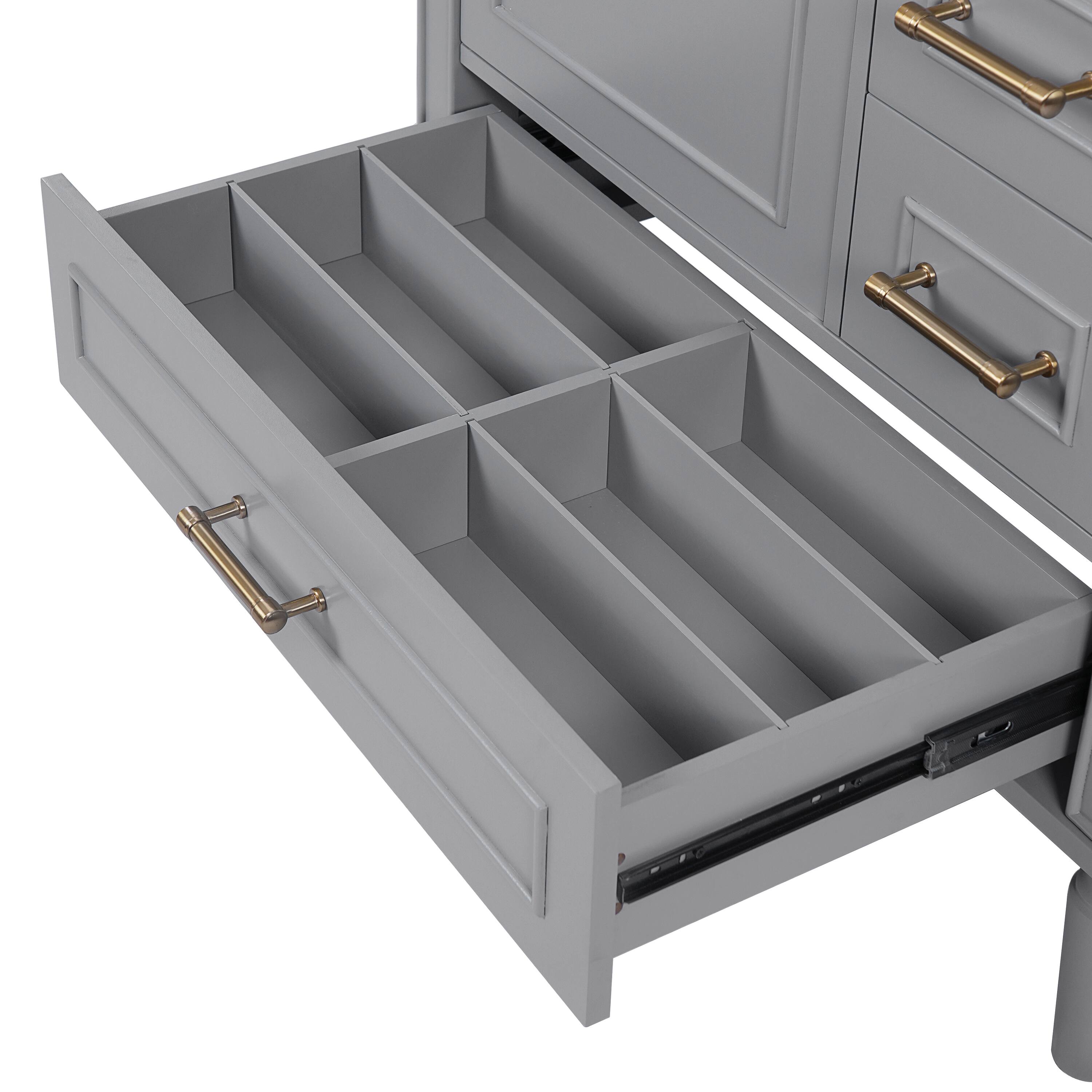 Alt View 9. Tiramisubest - 30" Bathroom Vanity with Ceramic Sink with Built-in Shelf, Deep Drawer, Standard Drawer, Long Divider Drawer - Gray.