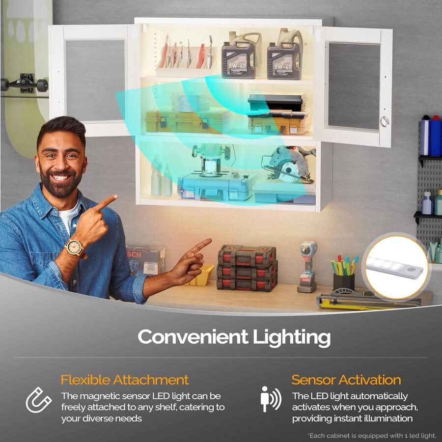 Winado Metal Wall Mounted Display Cabinet with Sensor Light & Locking ...
