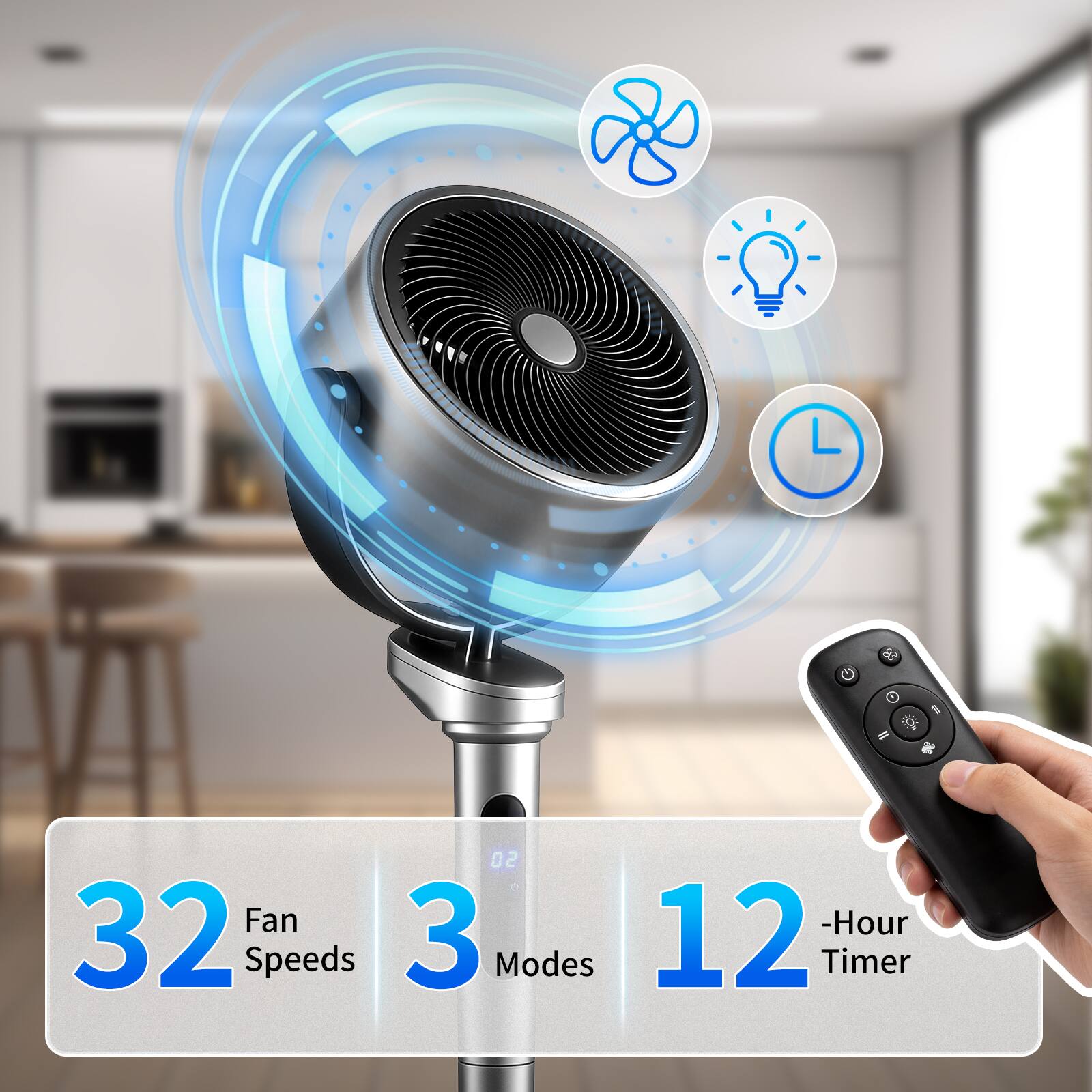 CRC-102 Fan - 32 Speeds, 3 Modes, 12-Hour Timer