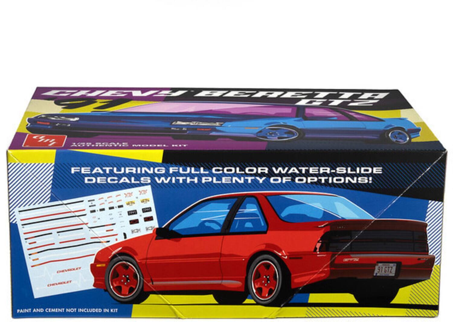 CHEVY BERETTA GTZ  
FEATURING FULL COLOR WATER-SLIDE DECALS WITH PLENTY OF OPTIONS!  
CHEVROLET 91 GTZ  
PAINT AND CEMENT NOT INCLUDED IN KIT