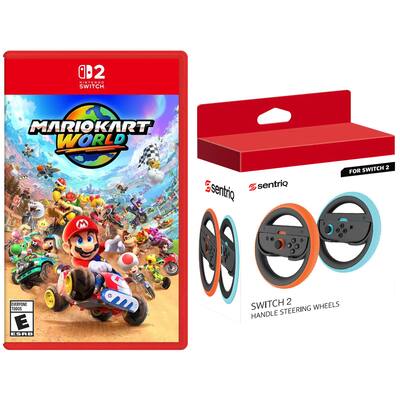 Mario Kart World for Nintendo Switch and Sentriq Joy Con Steering Wheel Set Nintendo Switch
