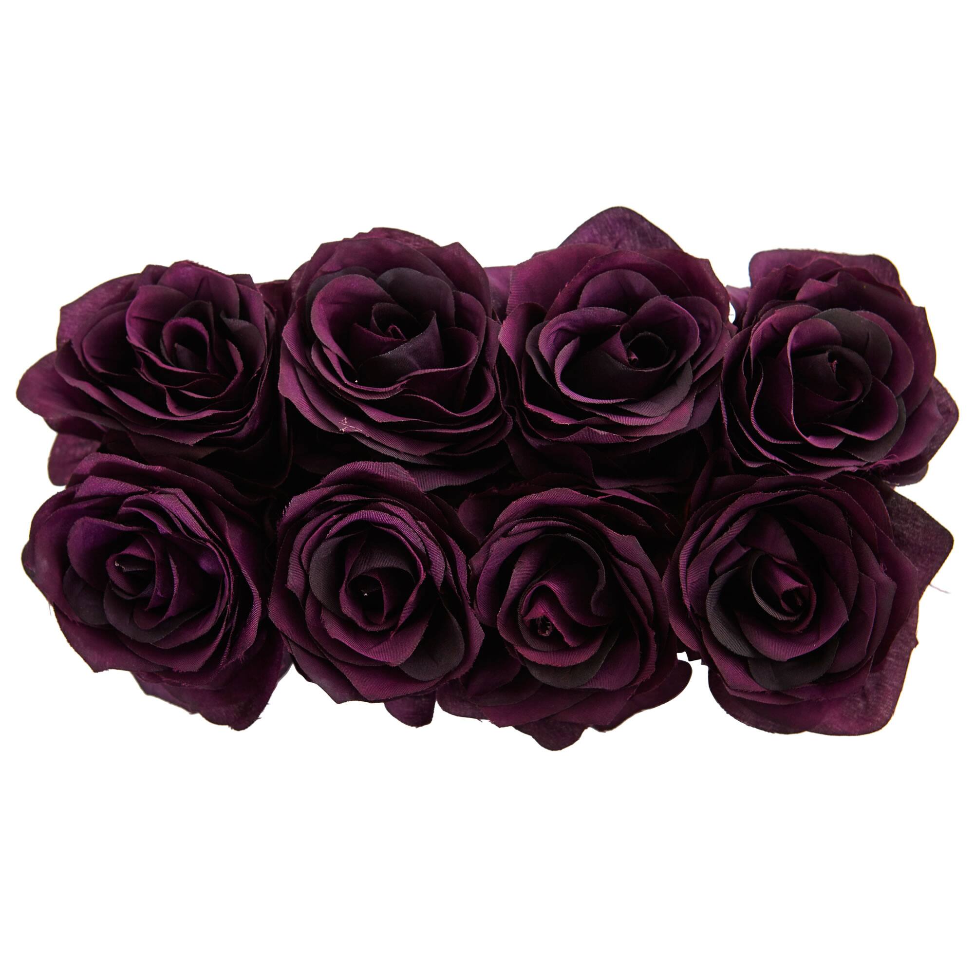 Angle. BreeBe - 9" Roses Arrangement in Black Vase Purple Elegance - Purple Elegance.