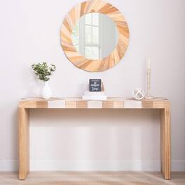 TinyHomie - Modern Console Table 62in Long Entryway Table with Chevron Patterned Top Manufactured Wood Sofa Table for Hallway - Multi