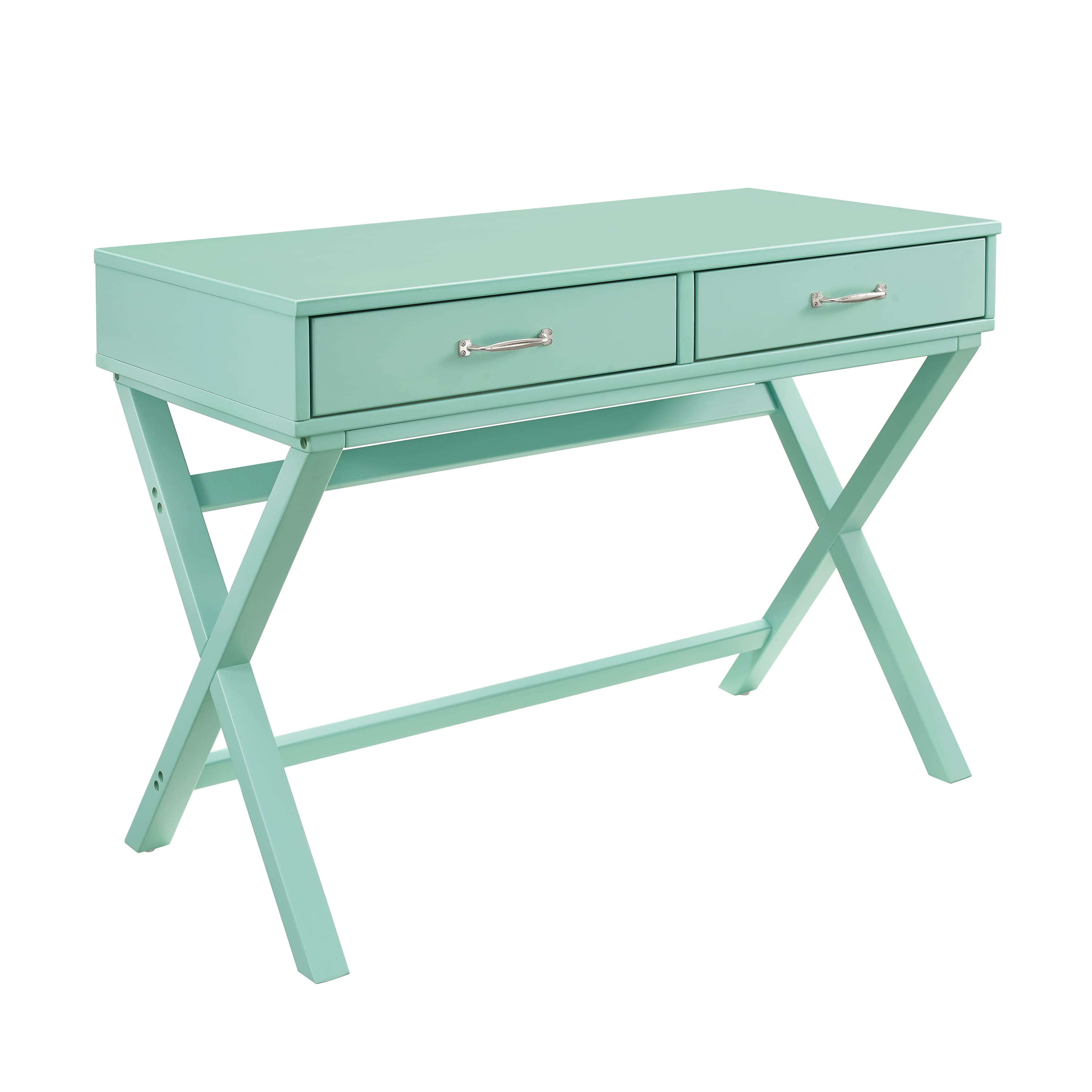 Front. Linon Home Décor - Pierce 2-Drawer Campaign-Style Desk - Pastel Turquoise.