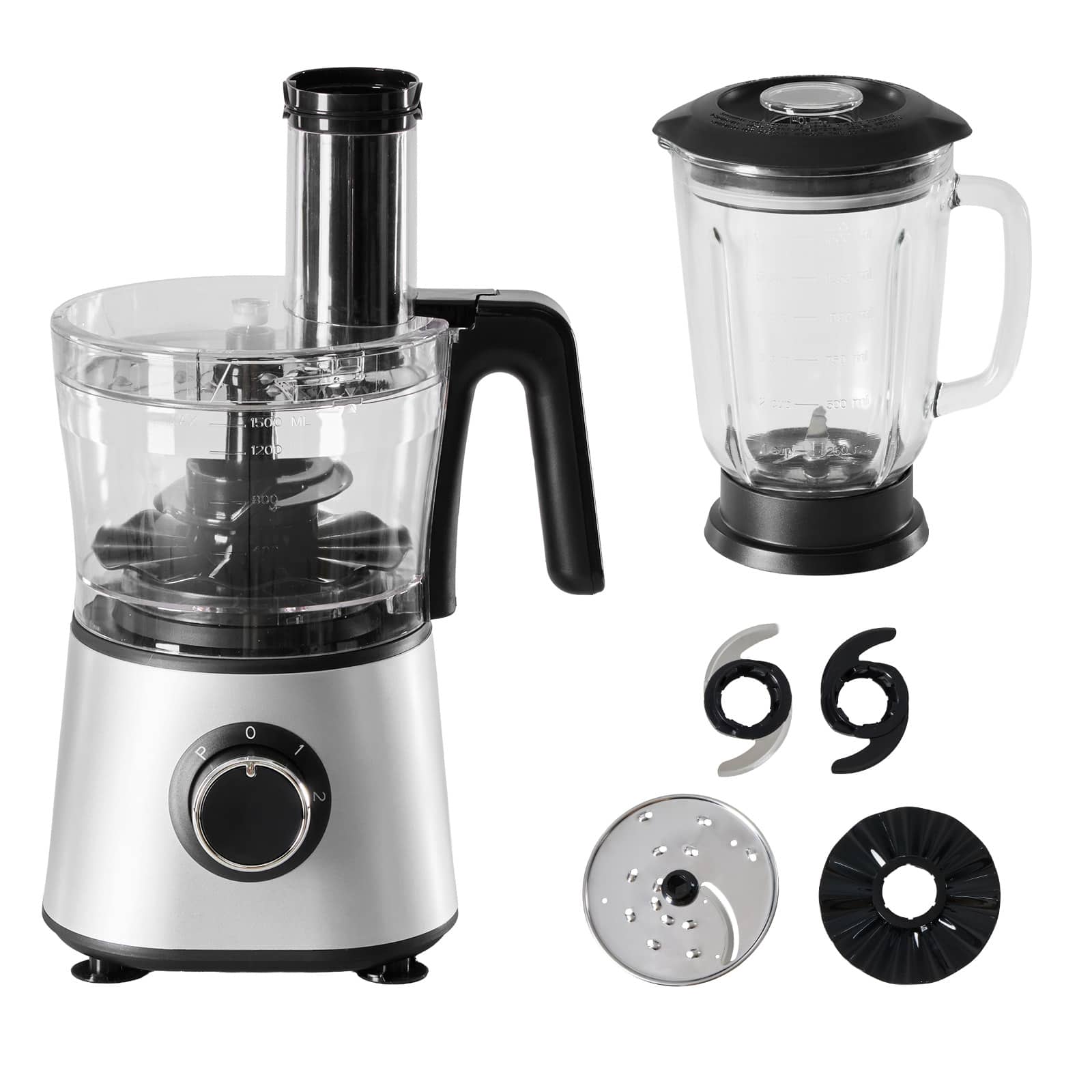 AENKYO - 300W Food Processor with Blender & Dough Tool, 2 Speeds, Sharp Blades, Safety Lock with 1.5L Glass Jar - Black