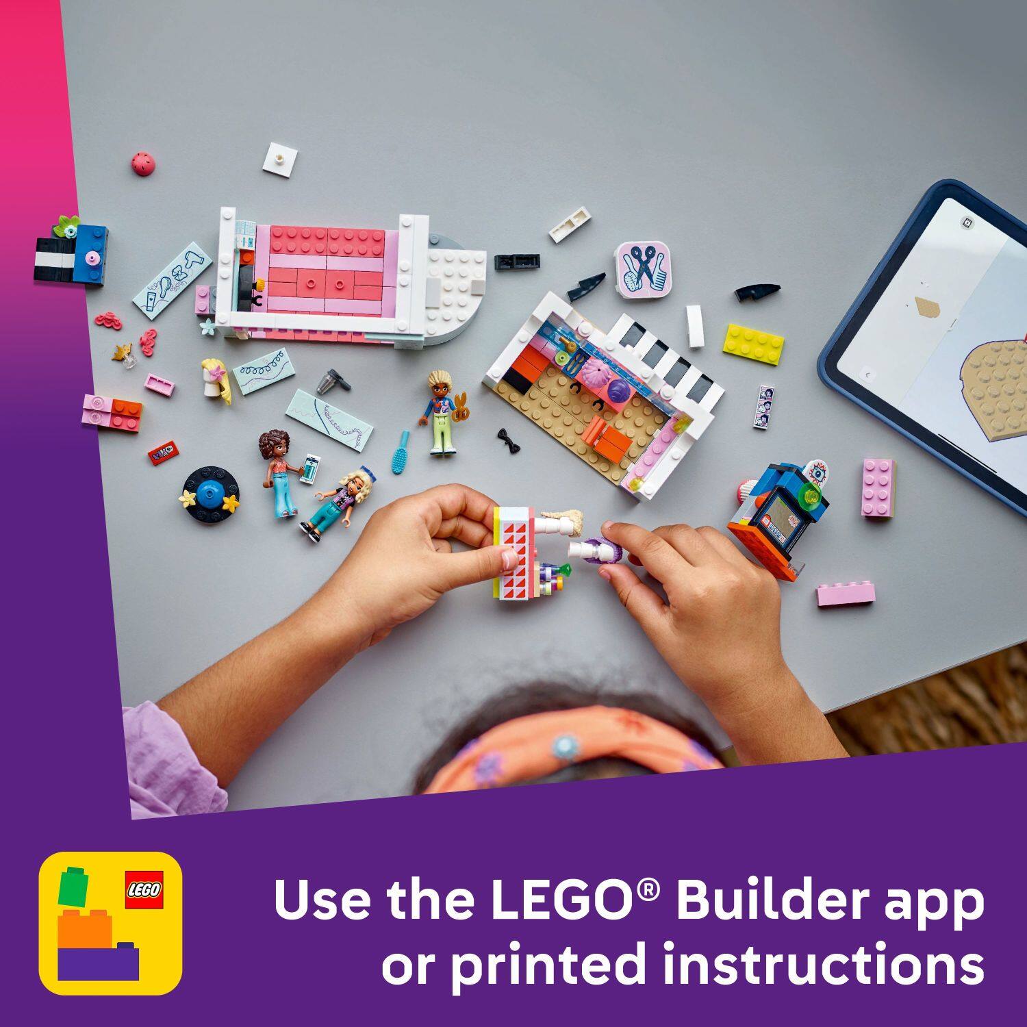 Use the LEGO Builder app or printed instructions.